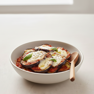 Gebackene Auberginen mit Tomaten und Käse
