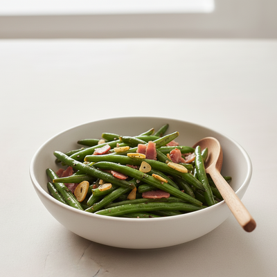 Judías verdes salteadas con ajo y jamón